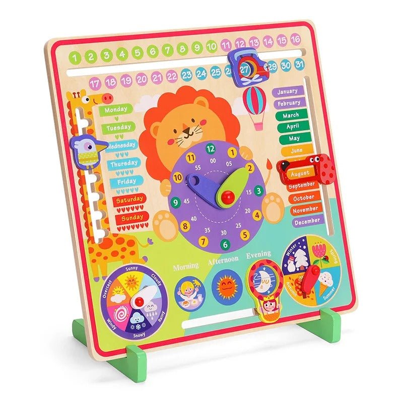 Wooden Clock Education Board Toys Multifunctional Learning Calendar Weather Season Time Teaching