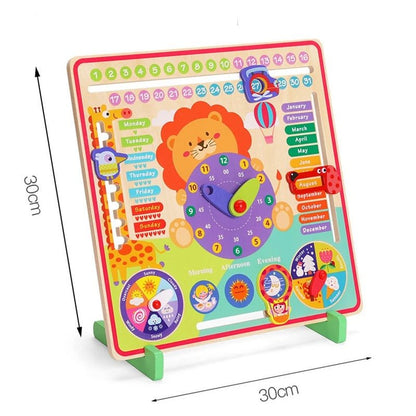 Wooden Clock Education Board Toys Multifunctional Learning Calendar Weather Season Time Teaching