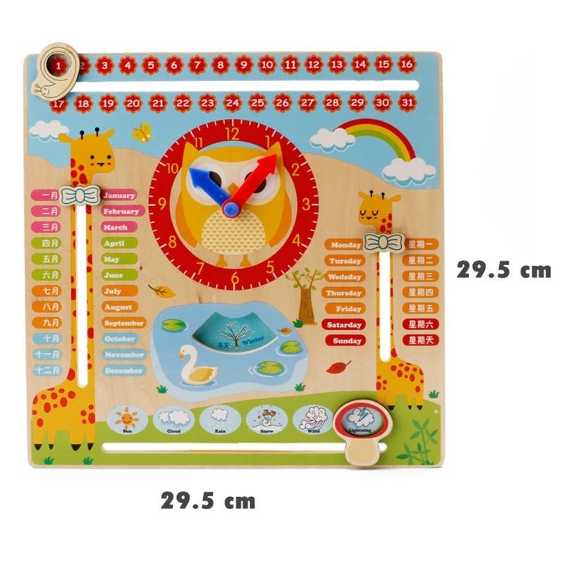 Wooden Clock Education Board Toys Multifunctional Learning Calendar Weather Season Time Teaching