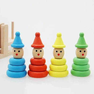 Wooden Clown Balance Tower Toys Blocks Toy