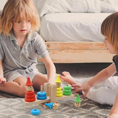 Wooden Clown Balance Tower Toys Blocks Toy