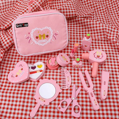 Wooden Cosmetic Bag Princess Makeup Set Simulation Little Girl Birthday New Year Gift