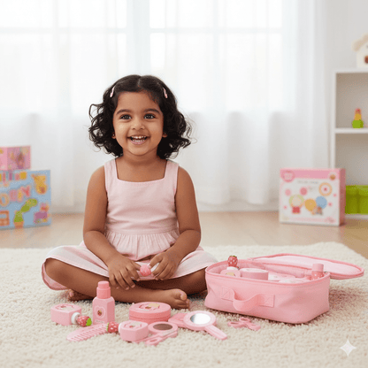 Wooden Cosmetic Bag Princess Makeup Set Simulation Little Girl Birthday New Year Gift