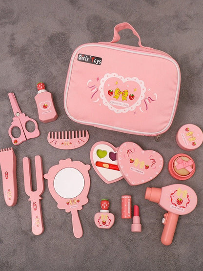 Wooden Cosmetic Bag Princess Makeup Set Simulation Little Girl Birthday New Year Gift