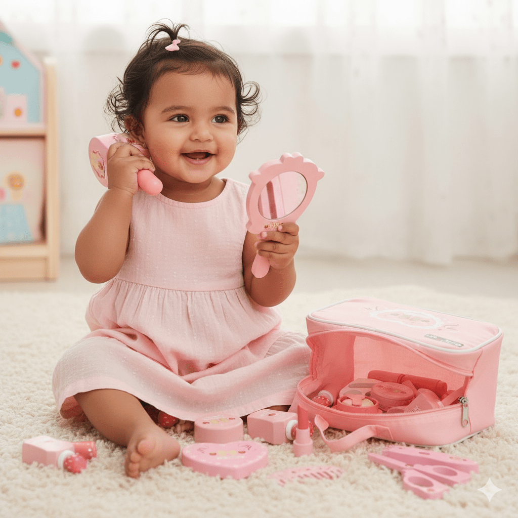 Wooden Cosmetic Bag Princess Makeup Set Simulation Little Girl Birthday New Year Gift