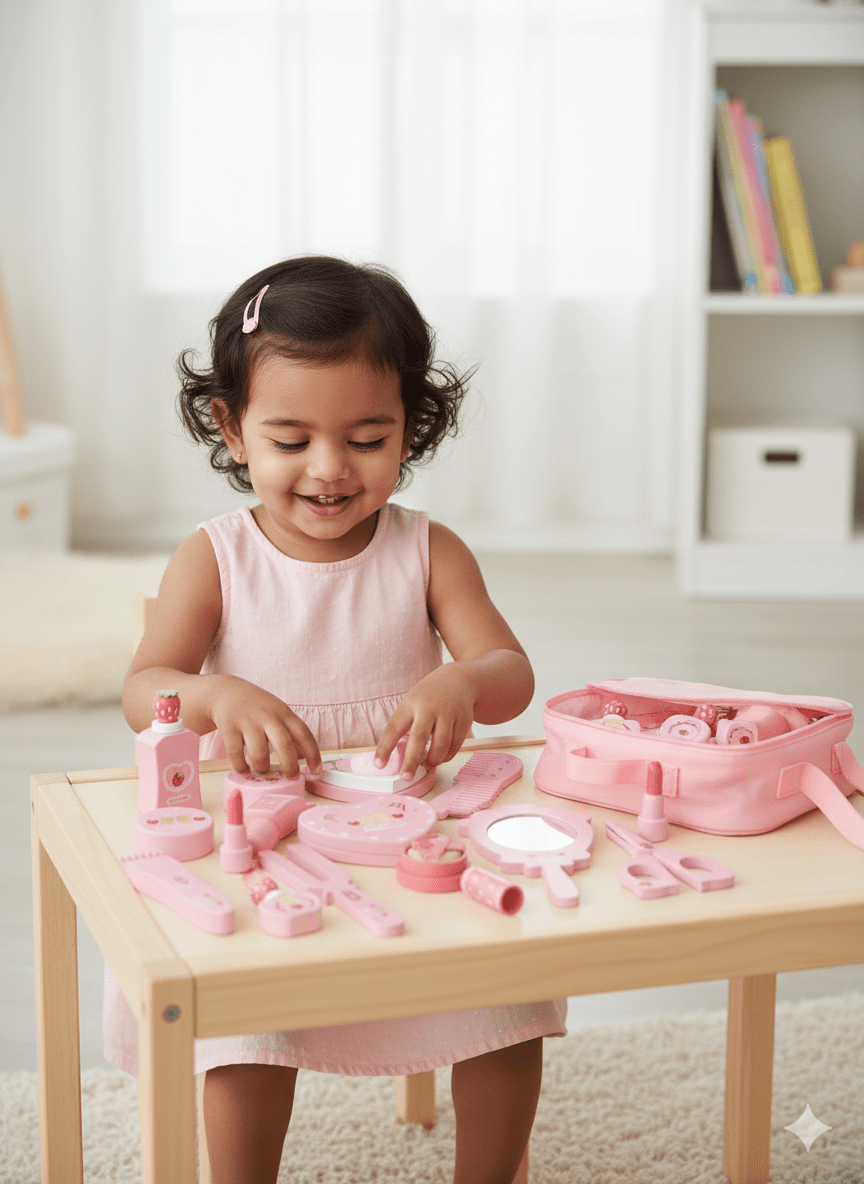 Wooden Cosmetic Bag Princess Makeup Set Simulation Little Girl Birthday New Year Gift