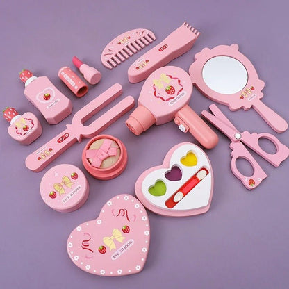 Wooden Cosmetic Bag Princess Makeup Set Simulation Little Girl Birthday New Year Gift