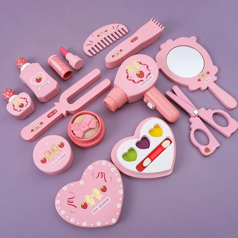 Wooden Cosmetic Bag Princess Makeup Set Simulation Little Girl Birthday New Year Gift