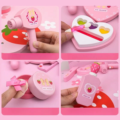 Wooden Cosmetic Bag Princess Makeup Set Simulation Little Girl Birthday New Year Gift