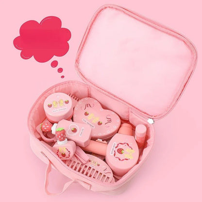 Wooden Cosmetic Bag Princess Makeup Set Simulation Little Girl Birthday New Year Gift