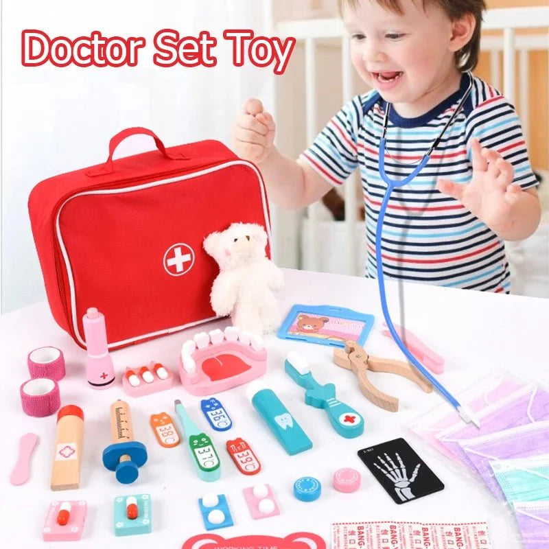 Wooden doctor kit Dental Kit Doctor's cart with equipment