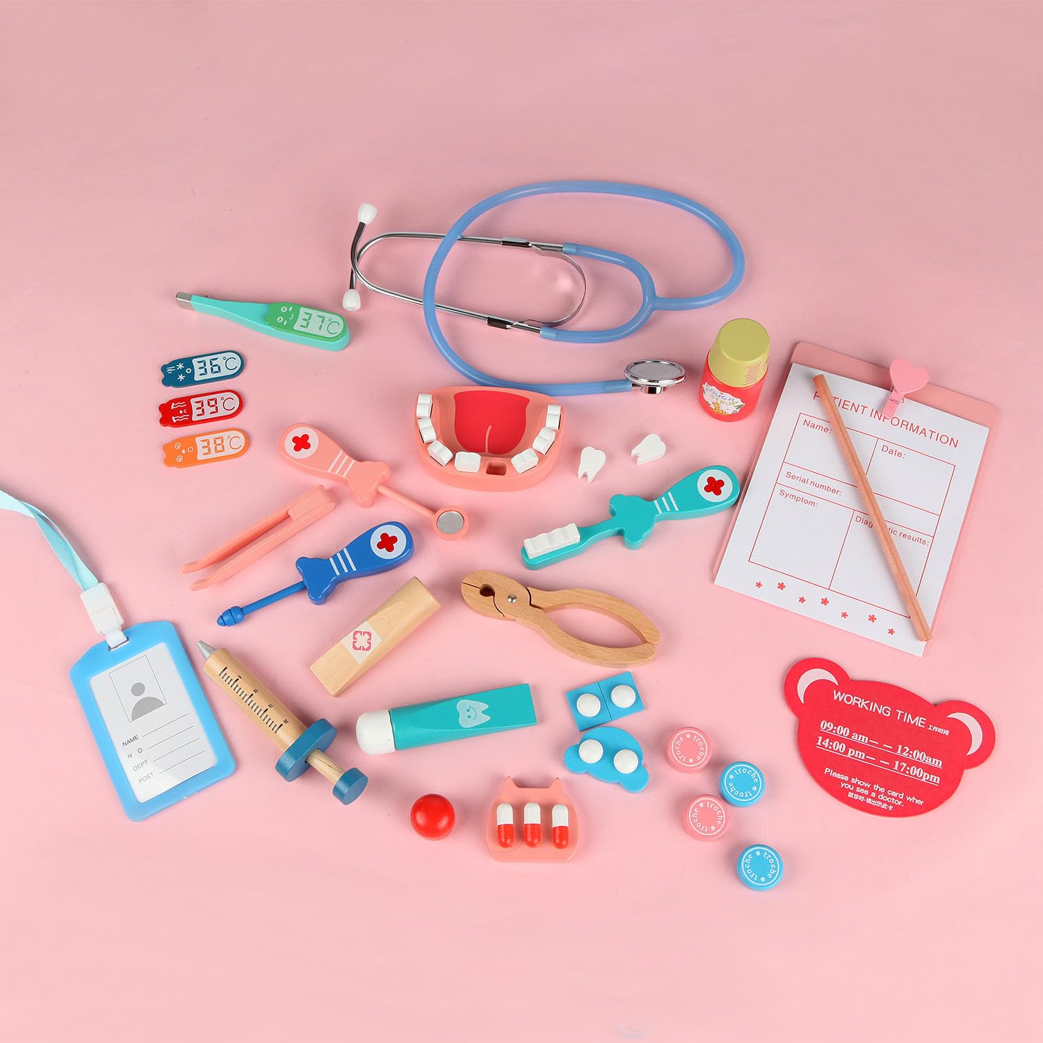 Wooden Doctor Toy Set Educational Role Play Medical Kit for Kids