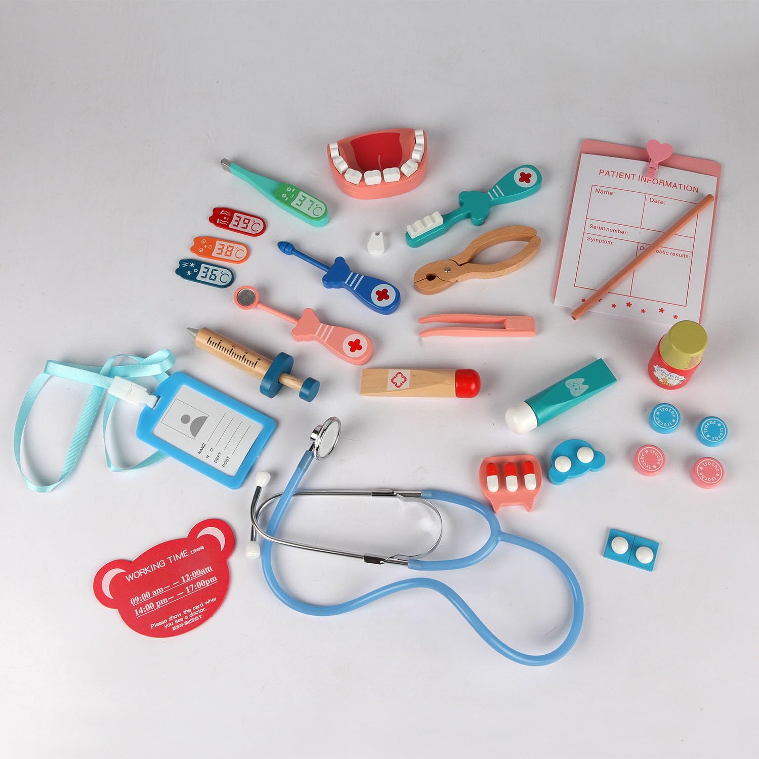 Wooden Doctor Toy Set Educational Role Play Medical Kit for Kids