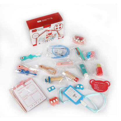 Wooden Doctor Toy Set Educational Role Play Medical Kit for Kids