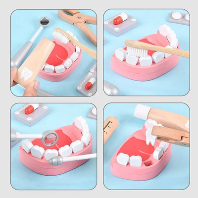 Juego de Juguete de Doctor de Madera con Bolso Juego de Rol de Dentista para Revisar Dientes y Medicamentos