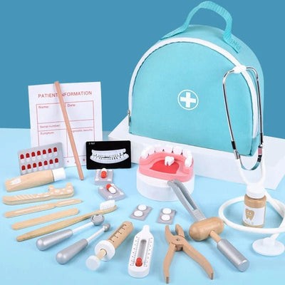 Juego de Juguete de Doctor de Madera con Bolso Juego de Rol de Dentista para Revisar Dientes y Medicamentos