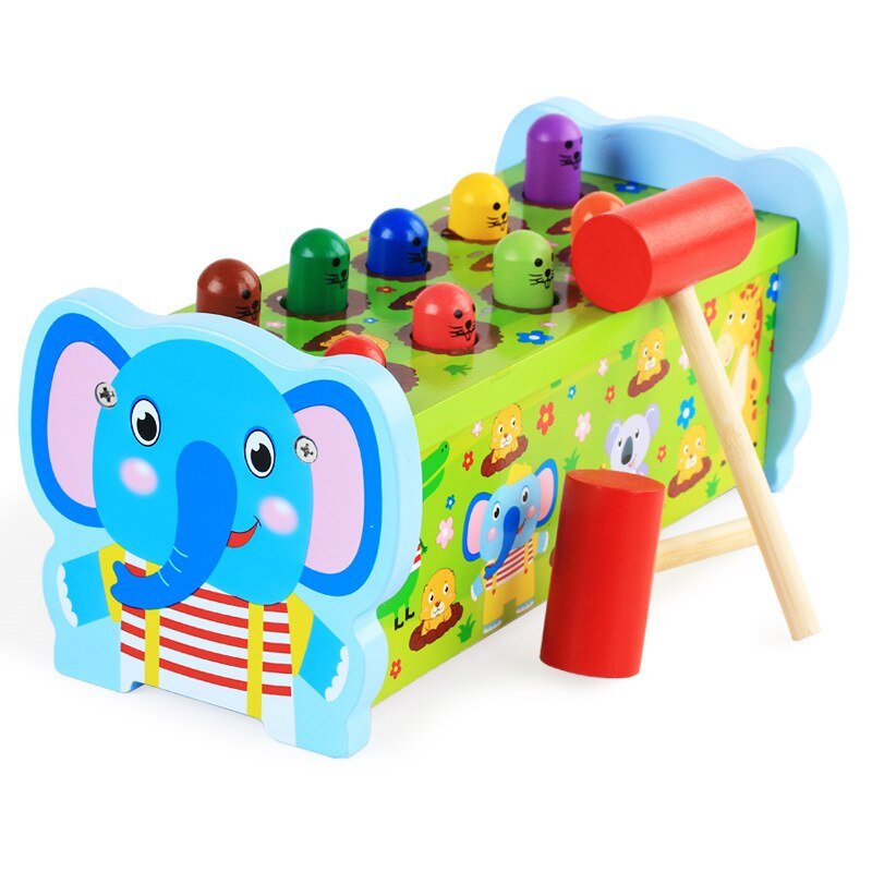 Wooden Elephant Hammer Pounding Toy | 10 Peg Hammer Beats Game toy