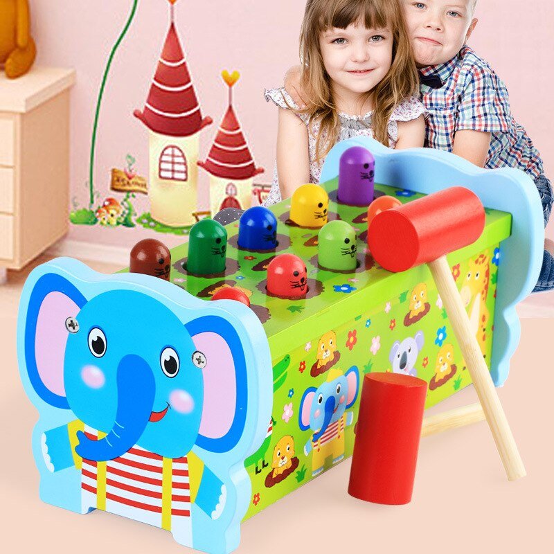 Wooden Elephant Hammer Pounding Toy | 10 Peg Hammer Beats Game toy
