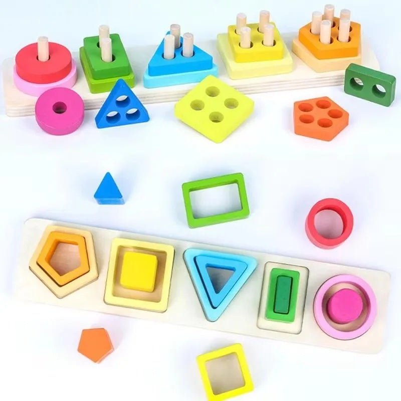 Wooden Geometric Shape Building Blocks Wooden Jigsaw Puzzle Color Matching Puzzle Shape Category Stack Toy Early Educational Toy