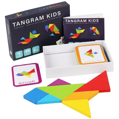 Wooden Geometric Shape Tangram Jigsaw Puzzles Board Games, Montessori Educational Toys for Kids