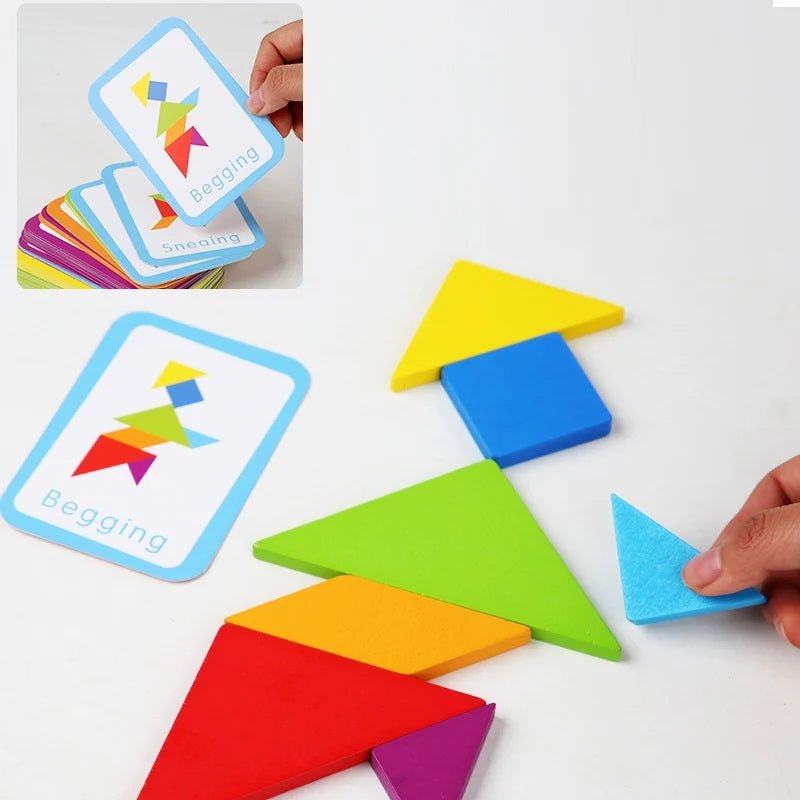 Wooden Geometric Shape Tangram Jigsaw Puzzles Board Games, Montessori Educational Toys for Kids