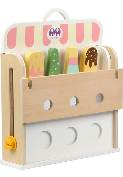 Wooden Ice Cream Set, Ice Cream Cart Shop Stand Toys for Toddlers, Montessori Play Kitchen Accessories Wooden Food Set for Kids, Pretend Play for Toddlers