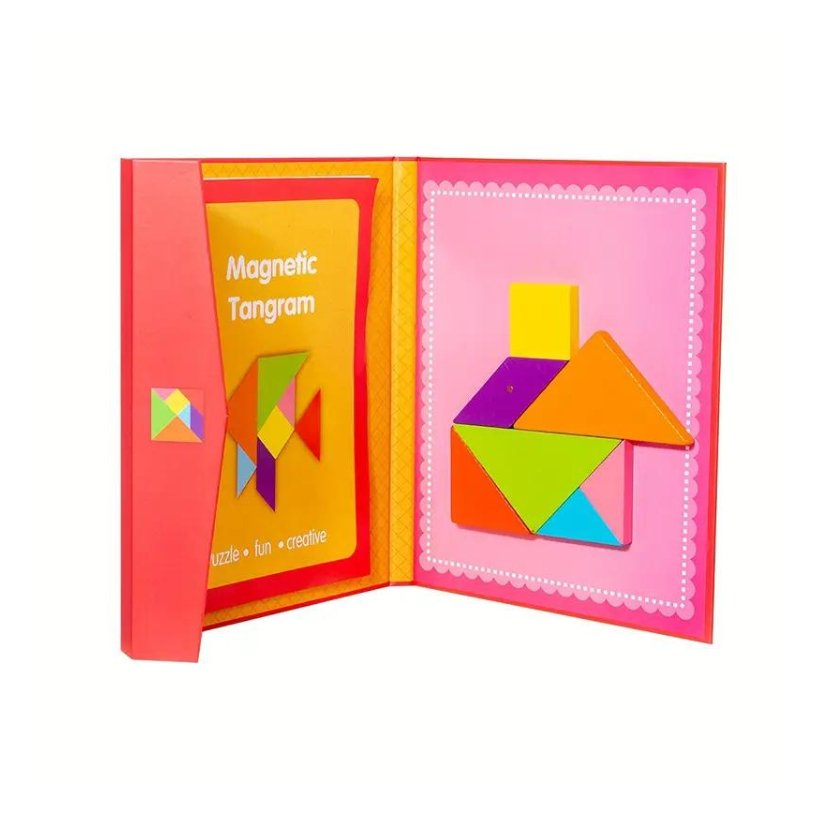 Wooden Magnet Tangram Puzzle Book - Jigsaw Book Brain Teasers Stacking Games Early Educational Learning Challenge IQ