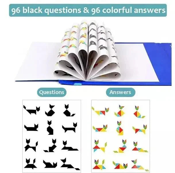 Wooden Magnet Tangram Puzzle Book - Jigsaw Book Brain Teasers Stacking Games Early Educational Learning Challenge IQ