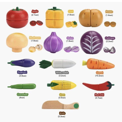 Wooden Magnetic Cutting Vegetable Basket - 14 pc set