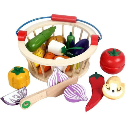 Wooden Magnetic Cutting Vegetable Basket - 14 pc set