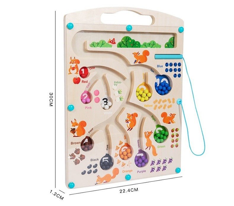 Wooden Magnetic Squirrel Feeding  Maze Game - Educational Game for Learning Colors and Numbers