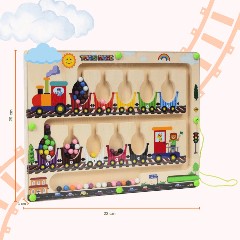Wooden Magnetic Train Maze Puzzle – Educational Color & Number Learning Board for Kids Ages 3–5 | Montessori Fine Motor Skills Toy for Toddlers