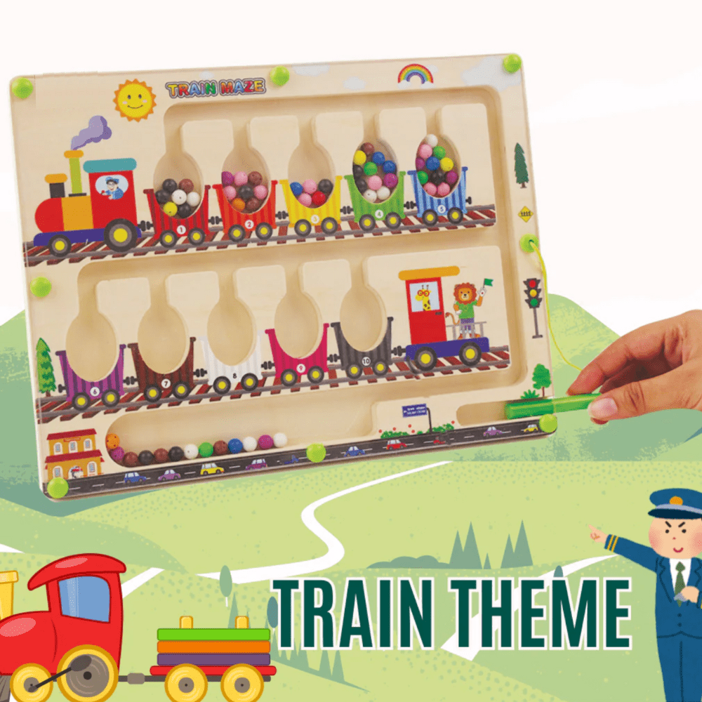 Wooden Magnetic Train Maze Puzzle – Educational Color & Number Learning Board for Kids Ages 3–5 | Montessori Fine Motor Skills Toy for Toddlers