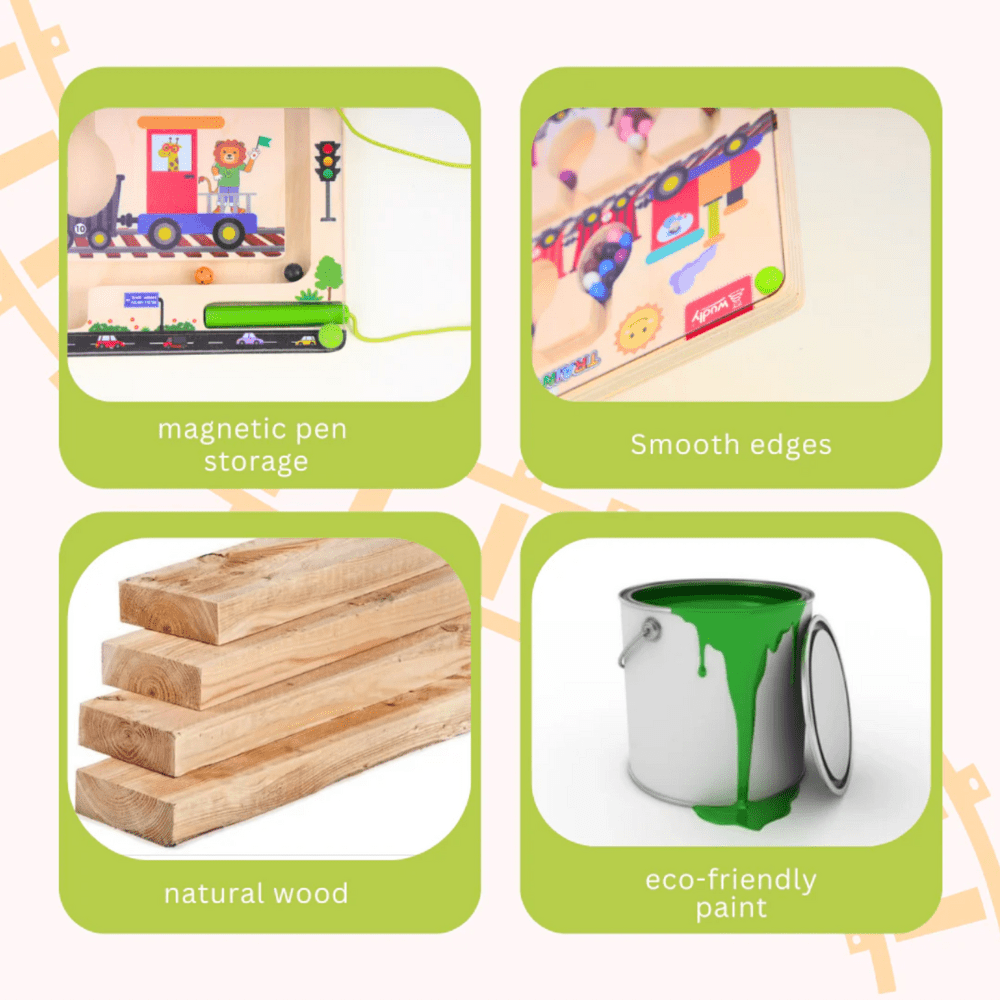 Wooden Magnetic Train Maze Puzzle – Educational Color & Number Learning Board for Kids Ages 3–5 | Montessori Fine Motor Skills Toy for Toddlers