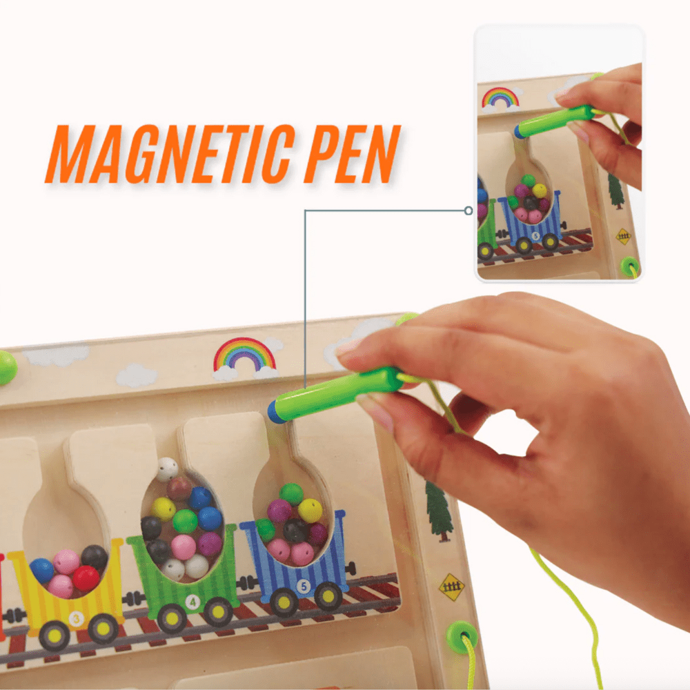 Wooden Magnetic Train Maze Puzzle – Educational Color & Number Learning Board for Kids Ages 3–5 | Montessori Fine Motor Skills Toy for Toddlers