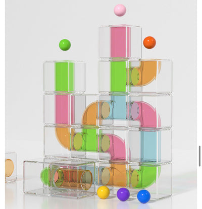 Pipeline Building Blocks – Transparent Marble Run Construction Set (36 Pieces)