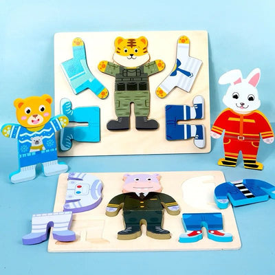 Casse-tête d'habillage – Tenues d'animaux en bois à combiner