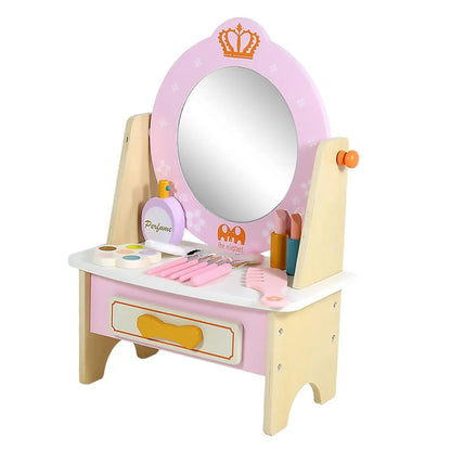 Wooden Montessori Dress up Table - Simulation Makeup Table for Girls Gifts