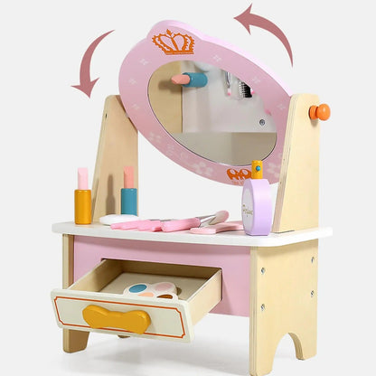 Wooden Montessori Dress up Table - Simulation Makeup Table for Girls Gifts