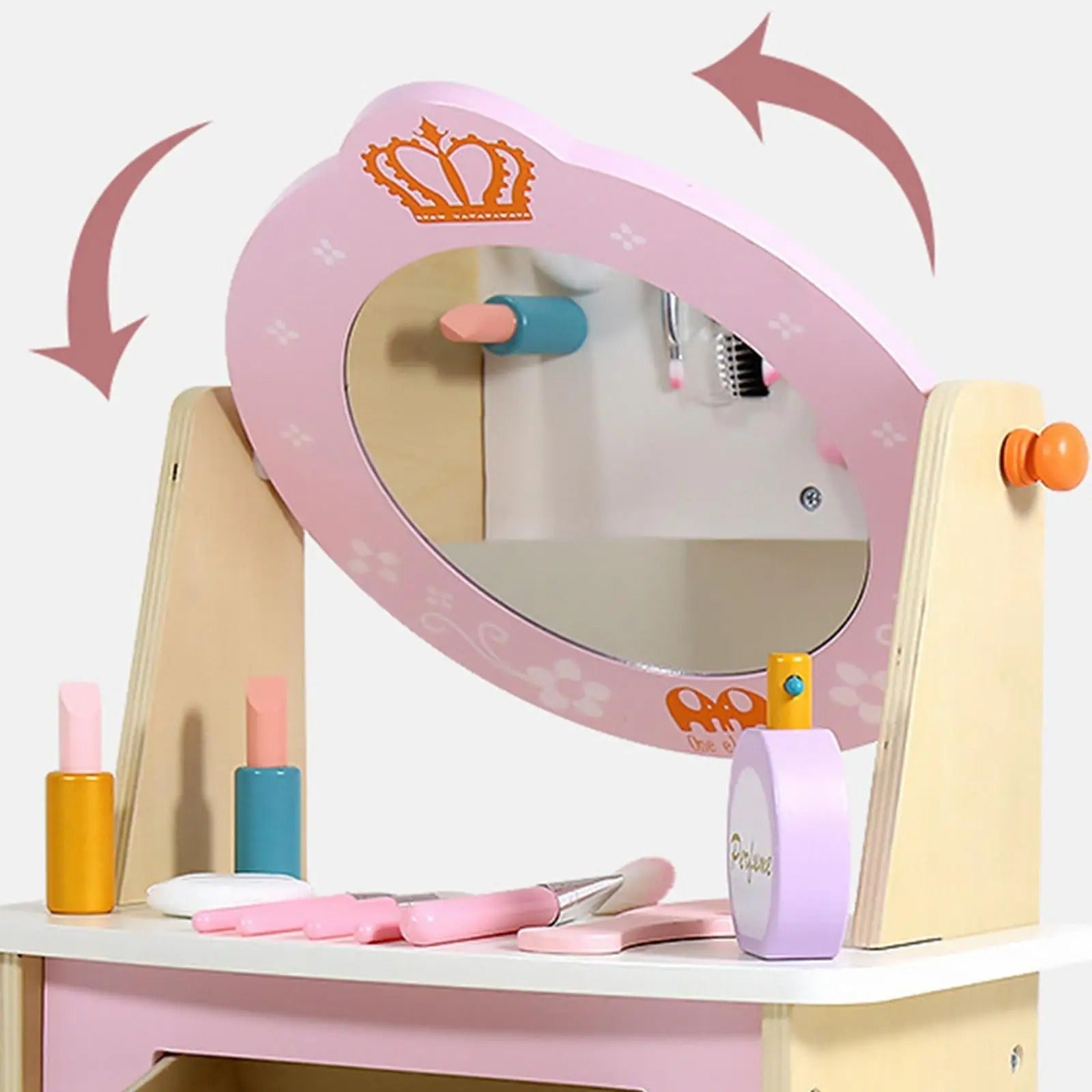 Wooden Montessori Dress up Table - Simulation Makeup Table for Girls Gifts