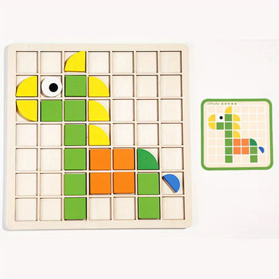 Casse-tête mosaïque en bois | Blocs de formes géométriques de 120 pièces avec cartes de motifs