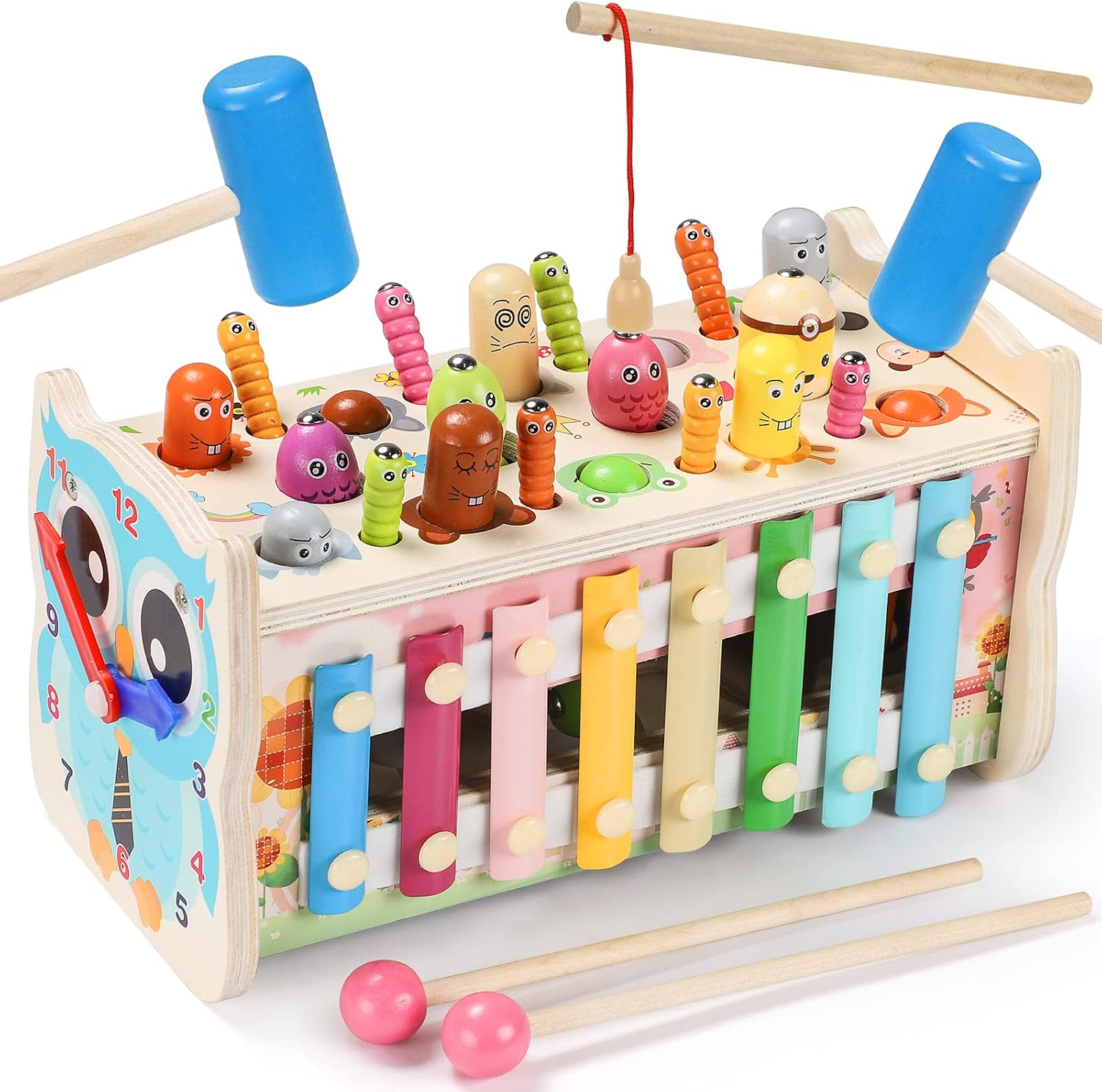 Wooden 7-in-1 Activity Toy – Whack-a-Mole, Xylophone & More