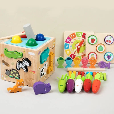 Wooden Montessori 8-in-1 Learning & Activity Toy for Kids