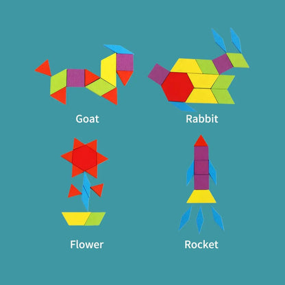 Wooden Pattern Block Geometric Shape Puzzle Early Education - 130 pcs
