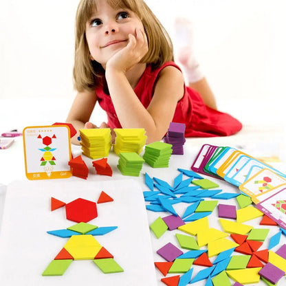 Wooden Pattern Block Geometric Shape Puzzle Early Education - 130 pcs