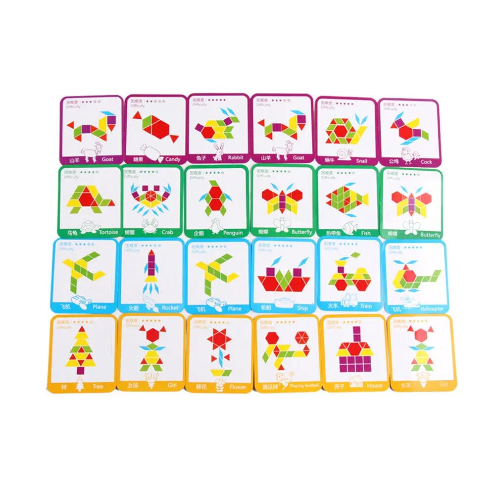 Wooden Pattern Block Geometric Shape Puzzle Early Education - 130 pcs