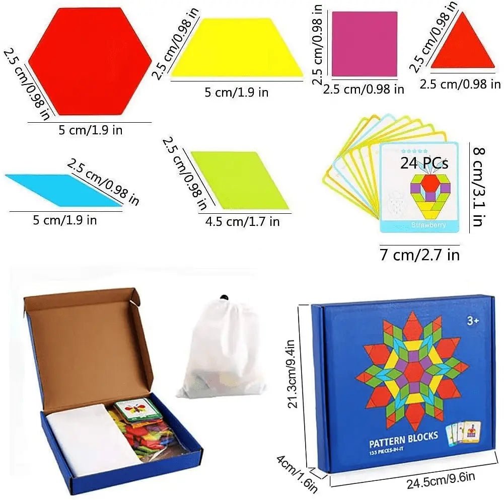 Wooden Pattern Block Geometric Shape Puzzle Early Education - 130 pcs