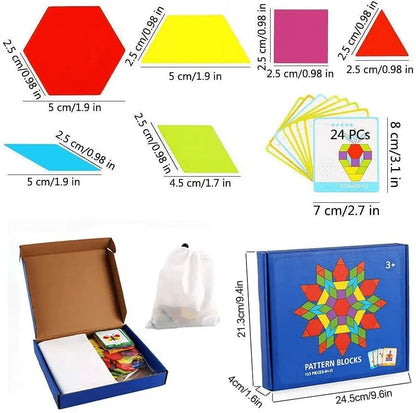 Wooden Pattern Block Geometric Shape Puzzle Early Education - 130 pcs