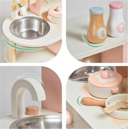 Wooden Kitchen Playset with Coffee Maker & Accessories – Premium Pretend Cooking Set