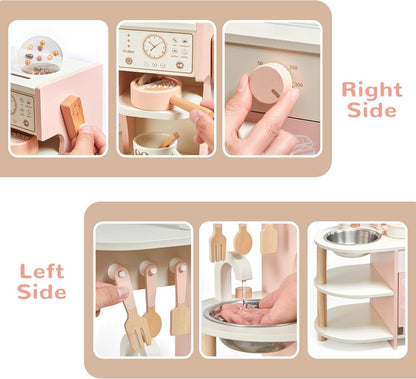 Wooden Kitchen Playset with Coffee Maker & Accessories – Premium Pretend Cooking Set